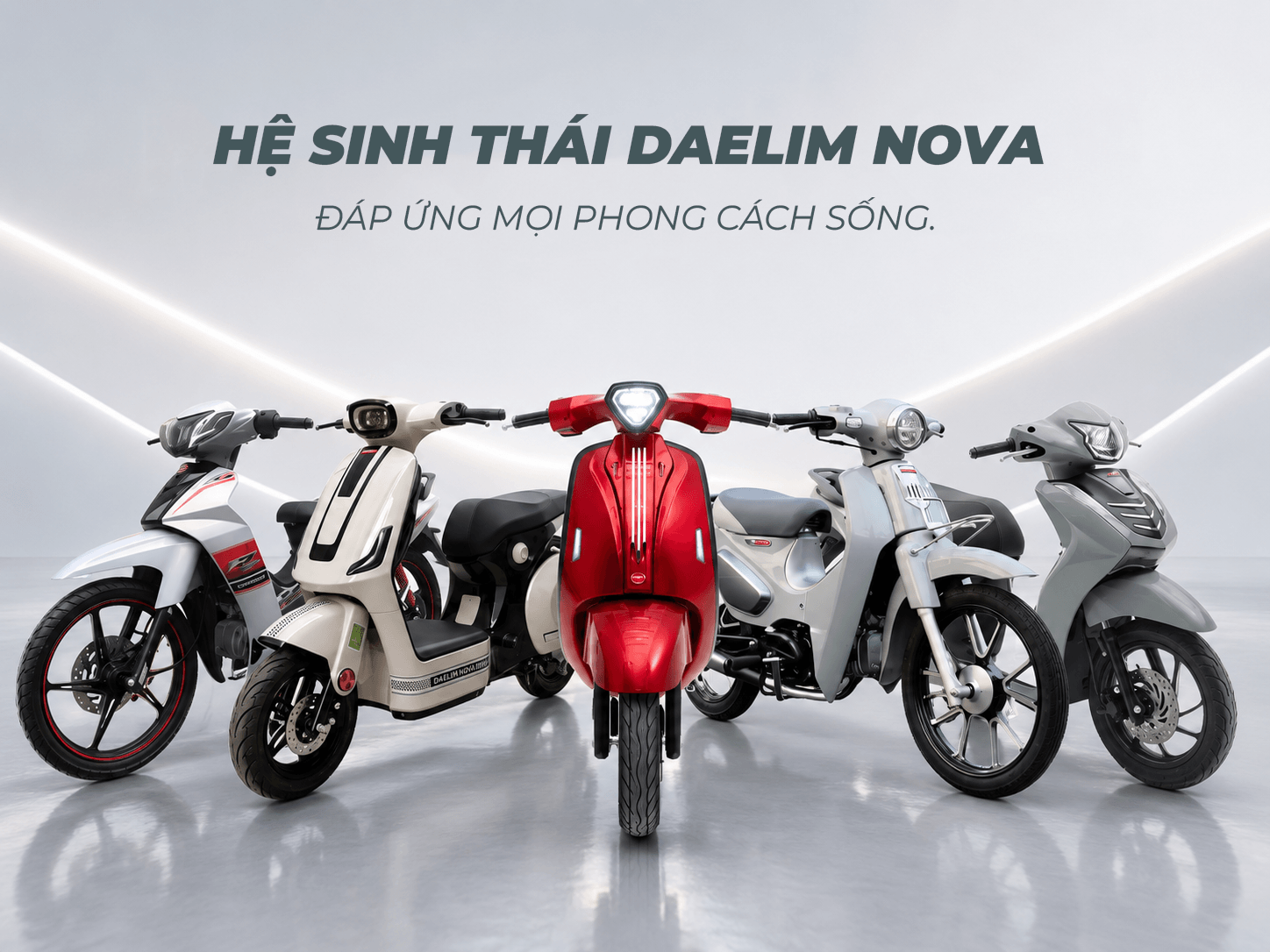 Hệ sinh thái xe máy điện Daelim Nova gồm Luna, Diora, Daisy, Viora E và Revo 946